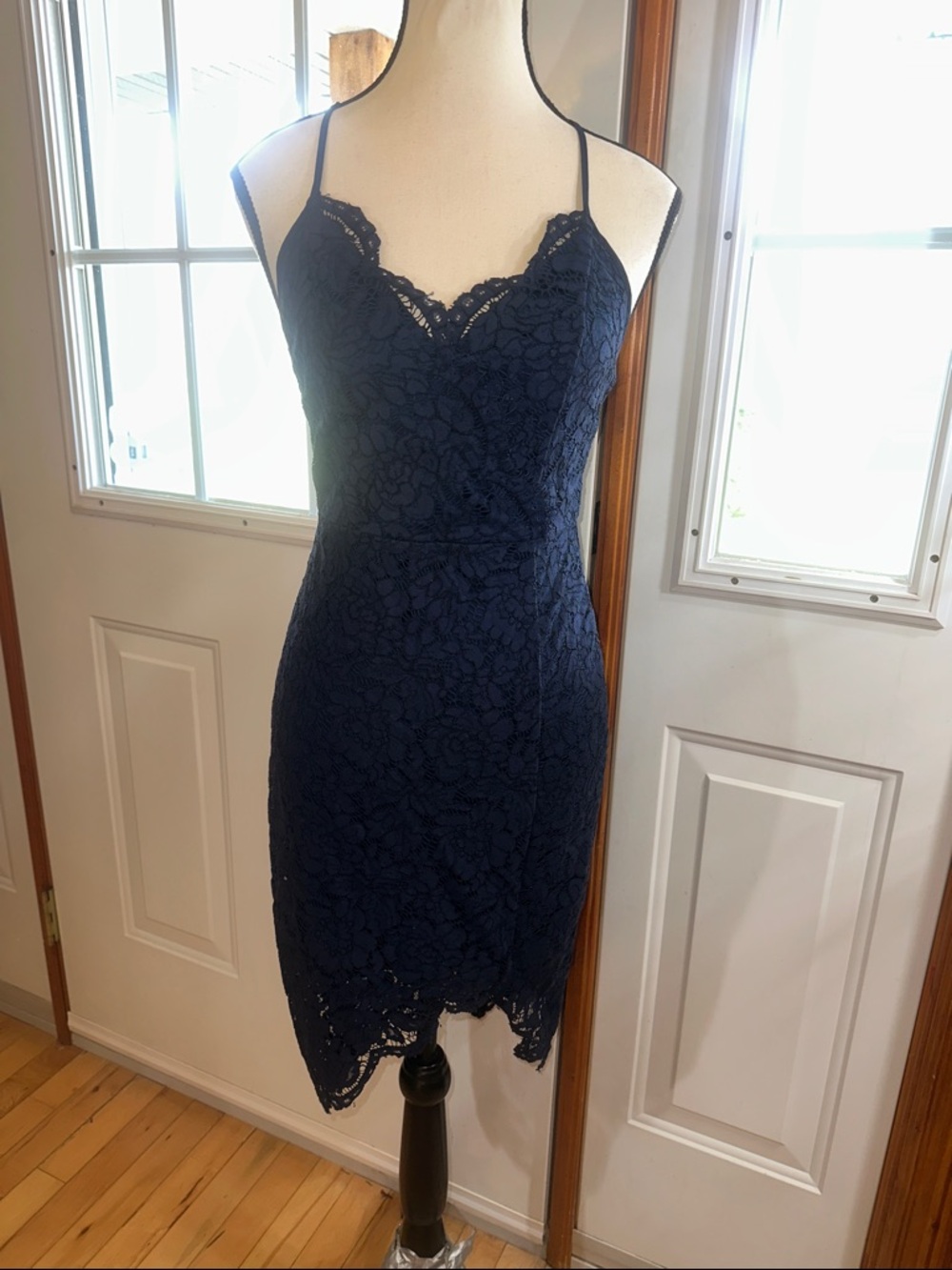 Lulu's Navy Dress with Lace Overlay